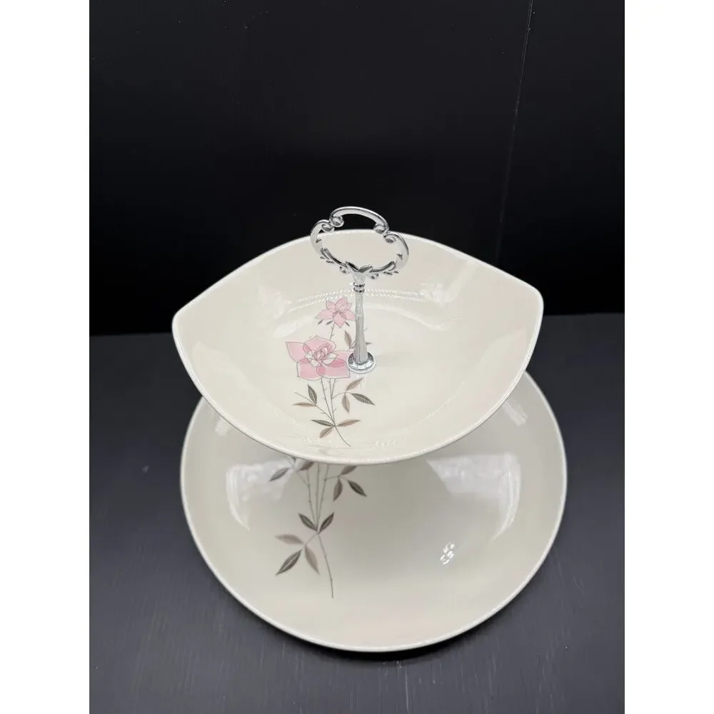 Handmade 2-Tiered Tray with Vintage Plate and Bowl